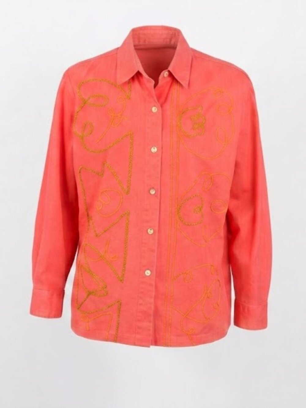 Vintage Times 7 Todd Oldham Pink/Coral Embroidered Button Up Shirt